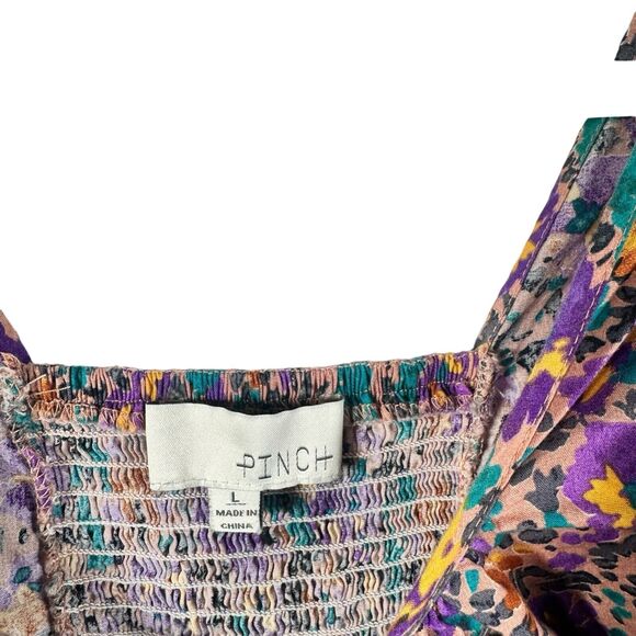 Pinch Floral Smocked Puff Sleeve Mini Dress Preppy Cottage Womens Size Large - Picture 4 of 7